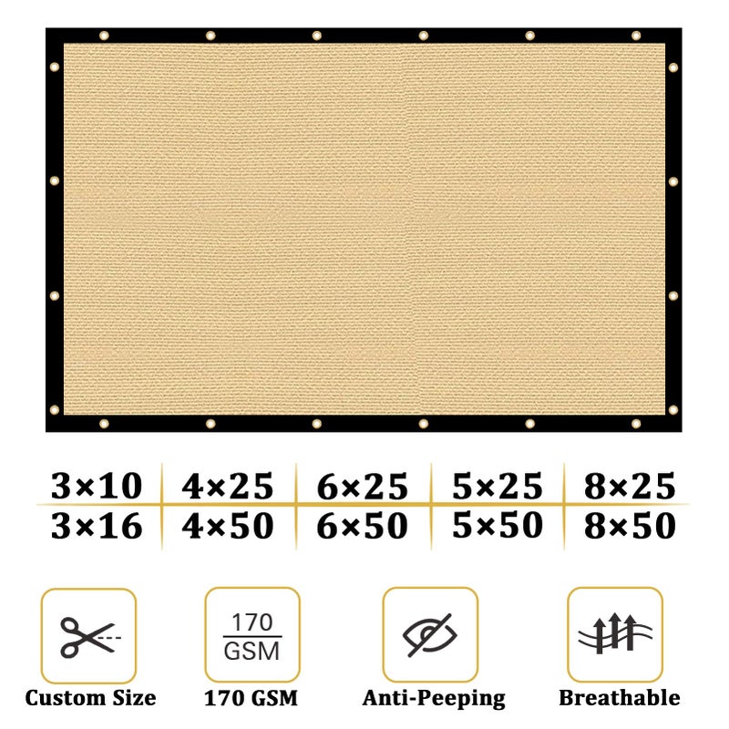 Shade&Beyond 6' X 50' Fence Privacy Screen Heavy Duty 170 GSM Fencing Mesh Shade Net Cover for Wall Garden Back Yard Outdoor Home Decoration, Sand - Image 4